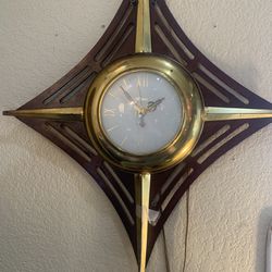 20x20 vintage mid-century clock. Works!   125.00 Johanna at Antiques and More. Located at 316b Main Street Buda. Antiques vintage retro furniture coll