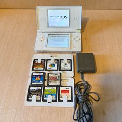 Nintendo DS Lite White Tested Good w/8Games-Charg Preowned Read Description Blw!