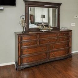 All Wood Dresser And Mirror For Sale