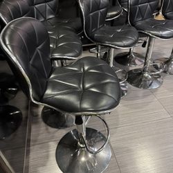 Modern Adjustable Bar Stools – Set of 8 – Black Faux  Leather & Chrome