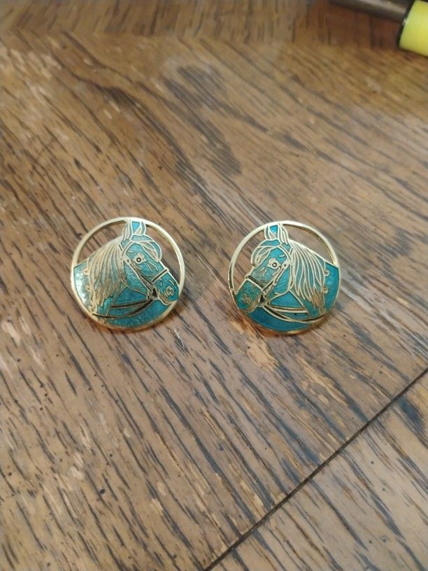 Vintage Cloisonne Horse Brooch Set
