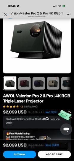 AWOL Valerion Pro 2 & Pro | 4K RGB Triple Laser Projector