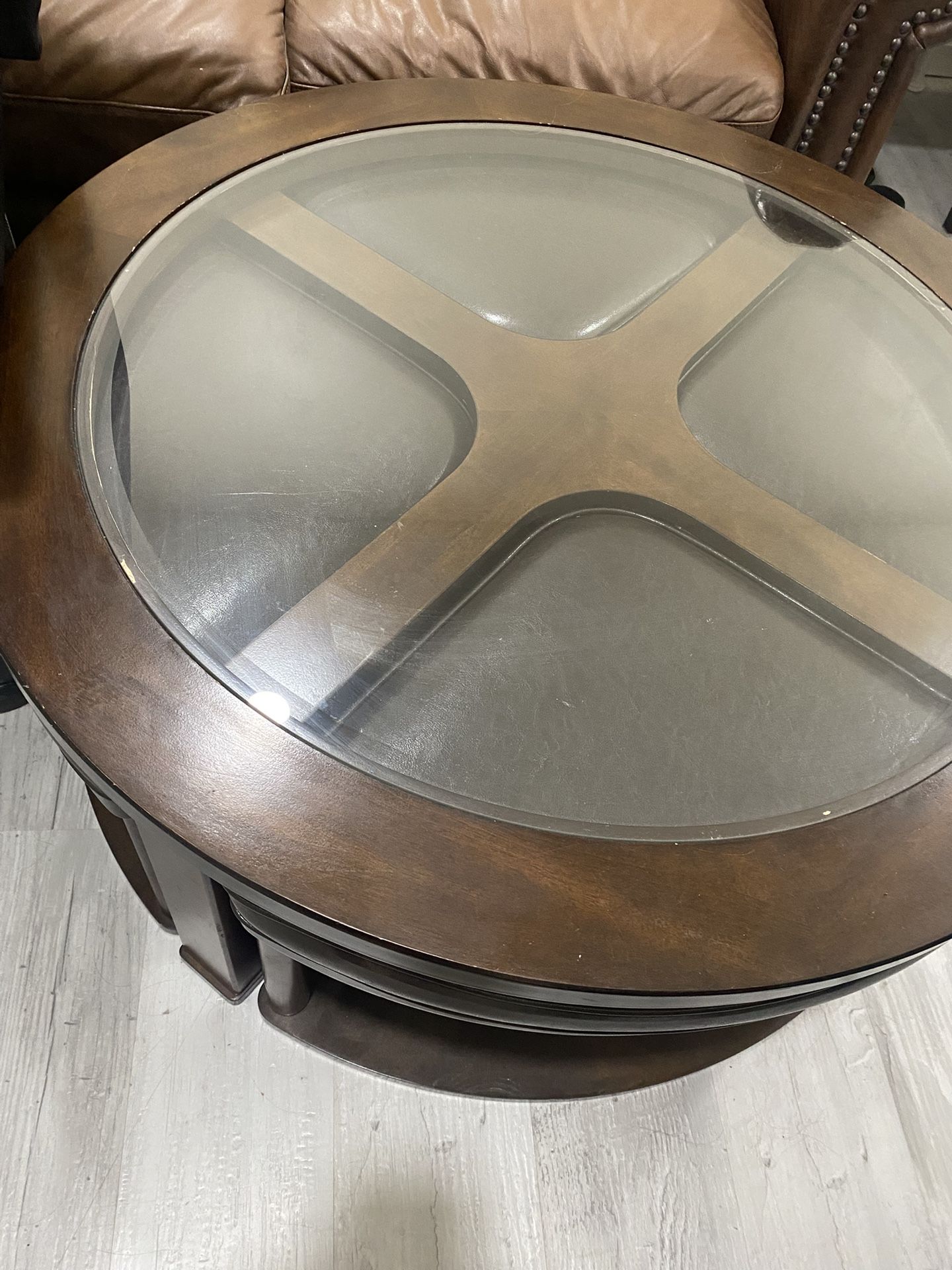 Glass coffee table with four chairs
