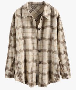 Zaful women’s plaid long sleeve Button-down flannel thin casual shacket NWT Sz-M