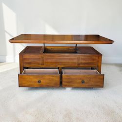 Hardwood Lift-Top Coffee Table with Rolling Wheels