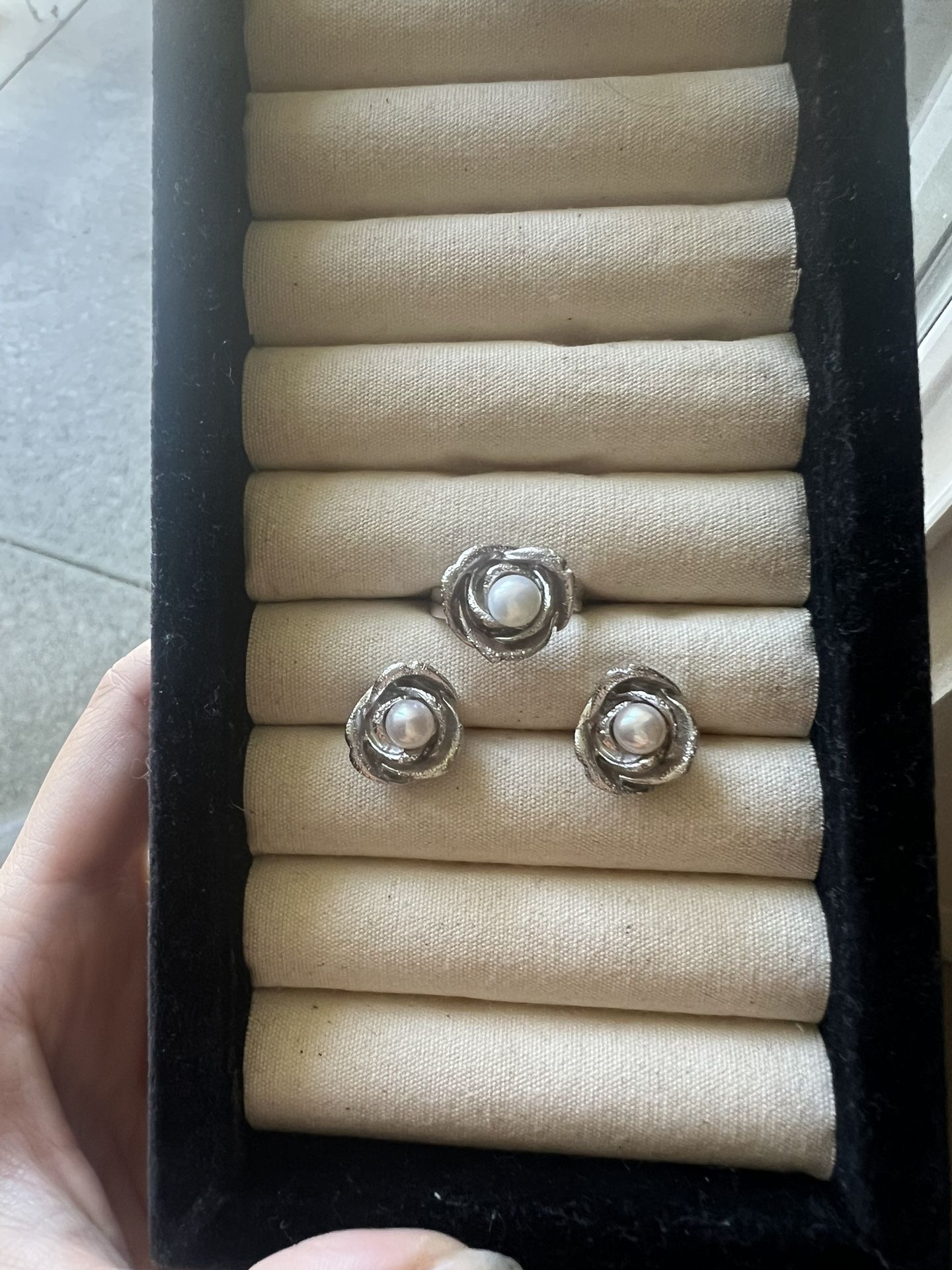 Italian silver jewelry set rosé ear studs with freshwater pearls sterling silver