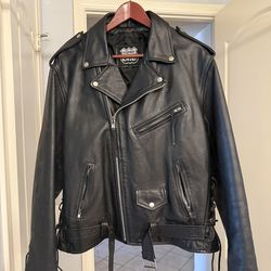 Vintage Highway One Genuine Leather Motorcycle Biker Jacket Black Mens Side Lace Perfecto Style
