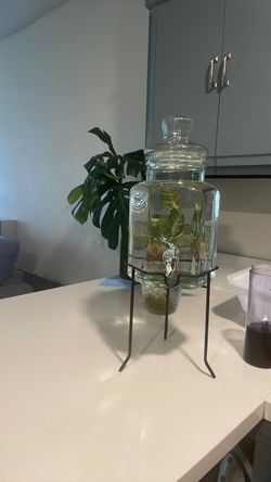 Glass Beverage Dispenser with Metal Stand