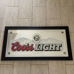 Vintage Coors Light Mirror Sign With Etched Glass 2000 25” x 50” Fast Shipping!