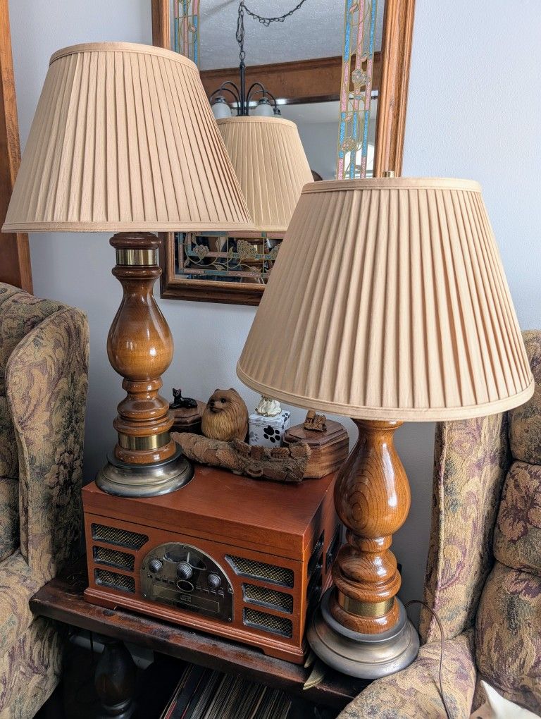 Pair Of MCM Lamps With Satin Pleated Shades