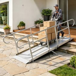 8 FT Foldable Aluminum Wheelchair Ramp with Handrails & Adjustable Legs