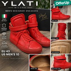 YLATI Milano Red Leather High-Top Sneakers – Men’s 10 / EU 43