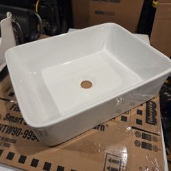 Two Rectangular Vessel Sinks In White Ceramic 