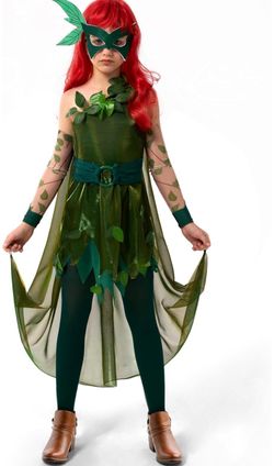 Girls size 8-10 (runs smaller like 6-7) and 10-12 yrs (runs like 8-9) available Poison Ivy villain Costume