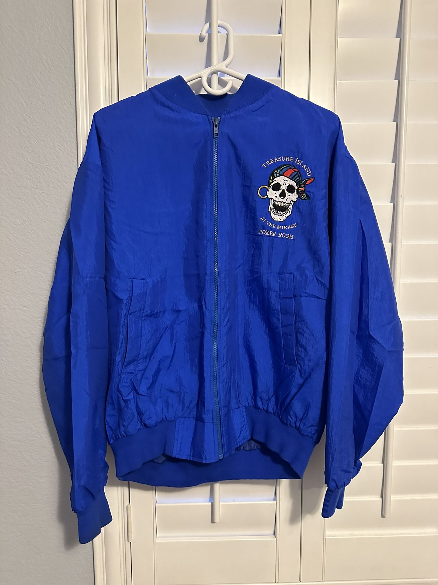 VTG Y2K EARLY 90s LAS VEGAS TREASURE ISLAND  BLUE WINDBREAKER ZIP UP SIZE XL