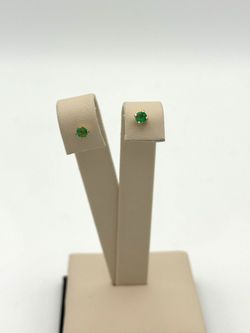18K YELLOW GOLD GENUINE EMERALD STUD EARRINGS 0.78G USED