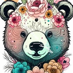 Bear with Flowers Portrait canvas or poster