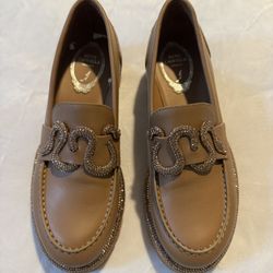 Rene Caovilla Crystal Snake Loafers – Brown Leather | Women’s Designer Shoes (Women’s Size 36)