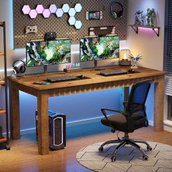 63 in. Extra Long Double Rectangular Brown Wood Computer Desk Home Office School Writing Study 2-Person