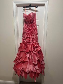 Vintage raspberry pink ruched strapless mermaid prom gown with ruffled skirt size:40