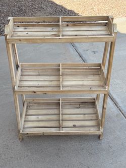 Rustic Wood 3-Tier Ladder Display Shelf / Plant Stand – 32” Tall