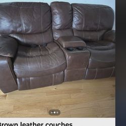 2 Brown Sofa & Loveseat With Cup holders And Storage 