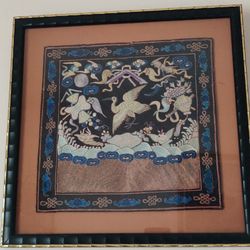 Framed Chinese Antique Rank Badge 