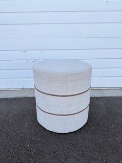 Round Upholstered Ottoman / Accent Stool – Neutral Cream