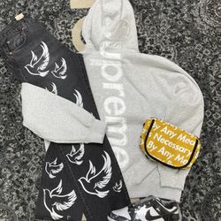SUPREME SATIN HOODIE , NIKE PANDA DUNKS , LEVI 501
