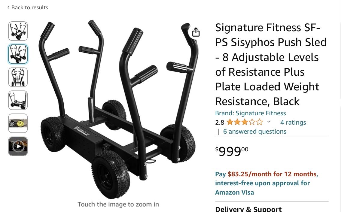 Signature Fitness SF-PS Sisyphos Push Sled - 8 Adjustable Levels of Resistance Plus Plate Loaded Weight Resistance, Black