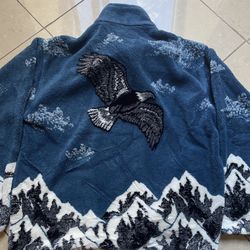 Federation National Wildlife Jacket Men Blue Eagle Print Long Sleeve Full Zipper