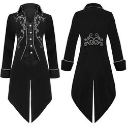 Medieval Vintage Steampunk Tailcoat Gothic Lapel Embroider, Small *BRAND NEW*