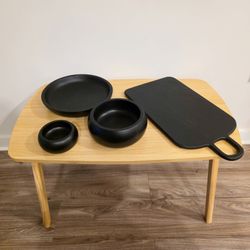 4-Piece Black Wood Serving Board and Bowl SET!