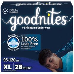 Sealed Box Goodnites Boys' Disposable Nighttime Underwear - Size XL - 28 ct Pull Up Diapers/ Pull ups