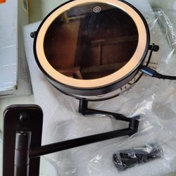 Lansi 8" 2 Sided (1x And 10x) Rechargeable Led Lighted Wall Mount Make Up Mirror In Black