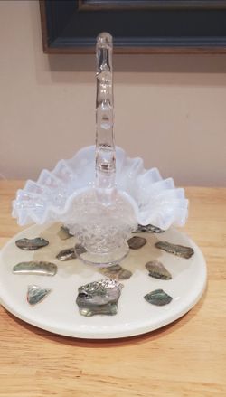 Fenton French Opalescent Hobnail Ruffle Basket 1940's