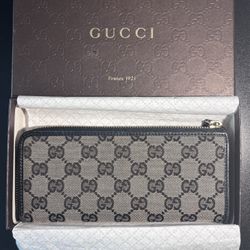 Gucci L-Shaped Zipper GG Canvas Leather Long Wallet A Condition BOX+RECEIPT 