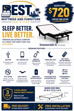 Queen Adjustable Bed Base – Zero Gravity, Wireless Remote & App – NEW – $720