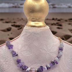 Amethyst chip necklace with sun pendant