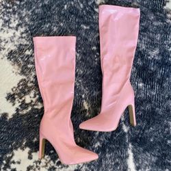 Faux Leather Pink Knee-high Boots 8.5 (fits like 8)