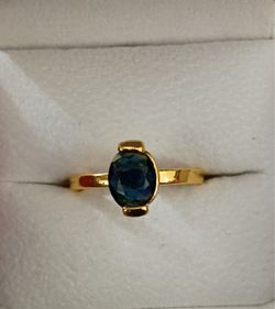 Gold-Tone Ring with Oval Blue Stone