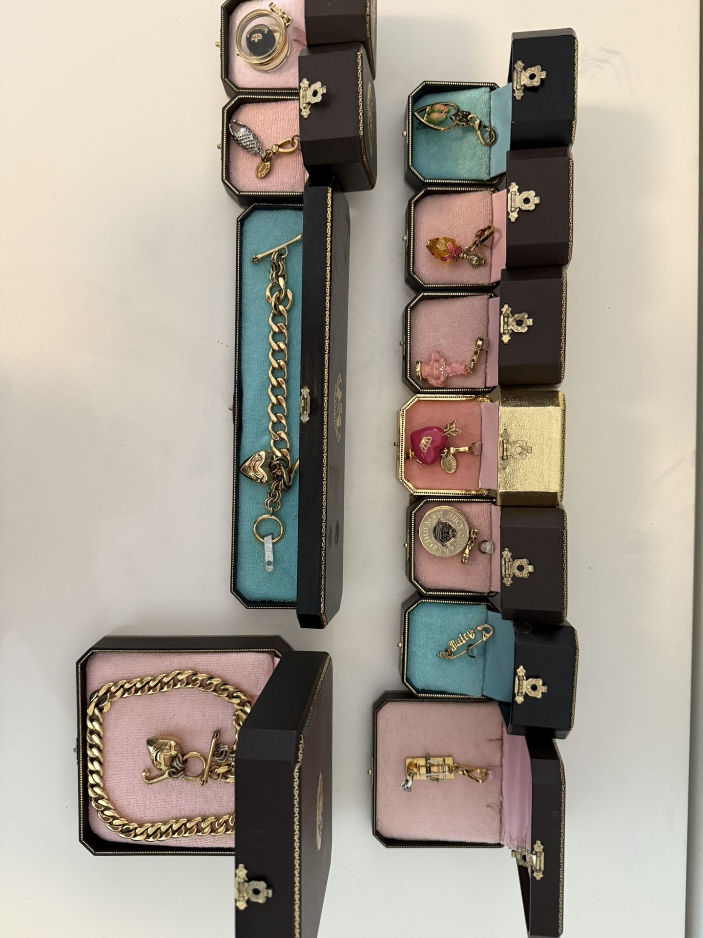 RARE Y2K Juicy Couture Vintage Charm Necklace + Bracelet Set — 13 Charms — ORIGINAL BOXES — Gold