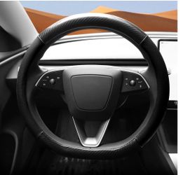 D-Shaped Carbon Pattern Leather Steering Wheel Cover For Tesla Model 3 Highland 2024+
