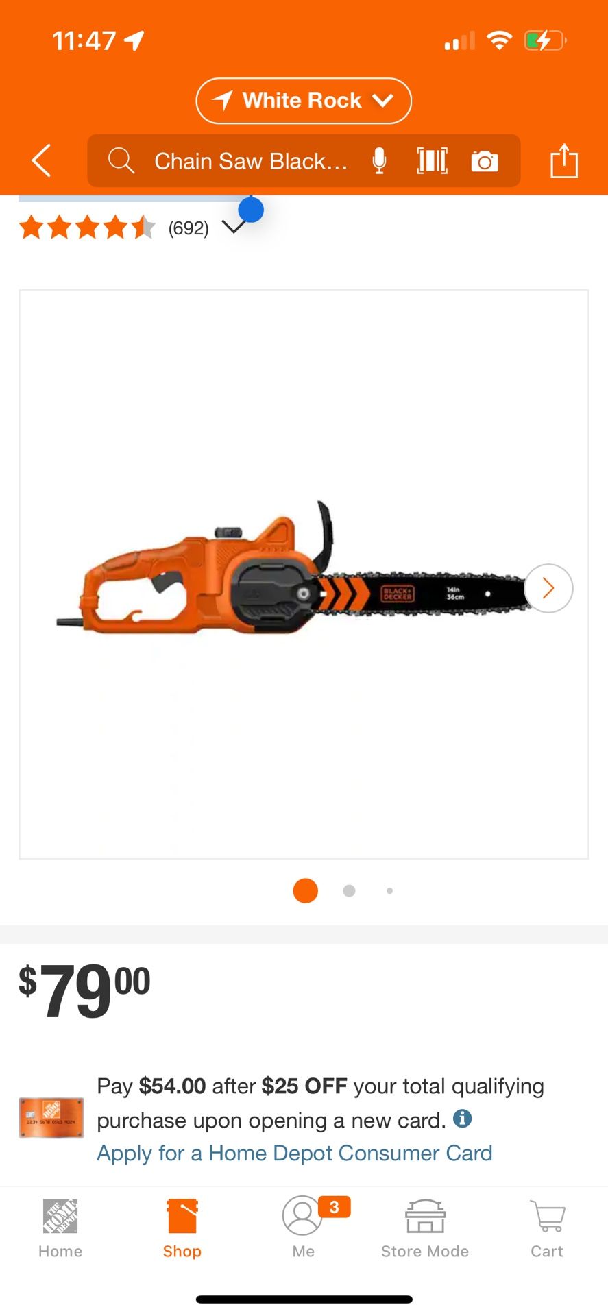 BLACK+DECKER 14 in. 8 AMP Corded Electric Rear Handle Chainsaw with Automatic Oiler