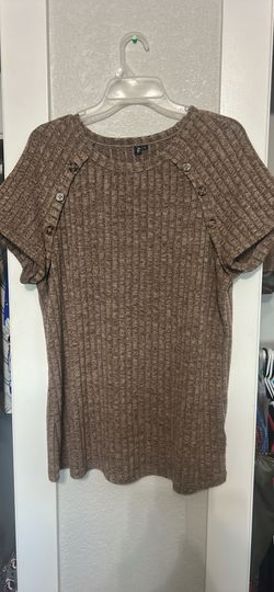 Auti Brown Ribbed Short Sleeve Top L