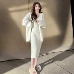 Sexy Kpop Idol Winter Sweater Onepiece Kardigun Set