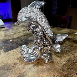 Sparkling Silver Dolphin Sculpture – Glam Home Décor