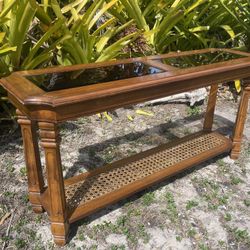 Cane Console Table w/ Glass Top