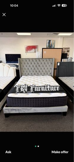 New Queen bed frame with mattress