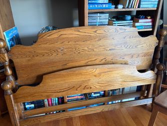 Solid oak queen size headboard, footboard and frame
